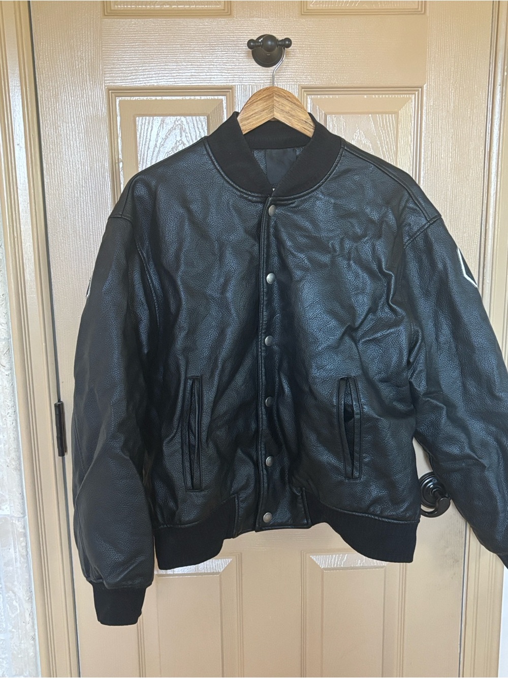 Givenchy Black Leather Bomber Jacket with Ribbed Trim